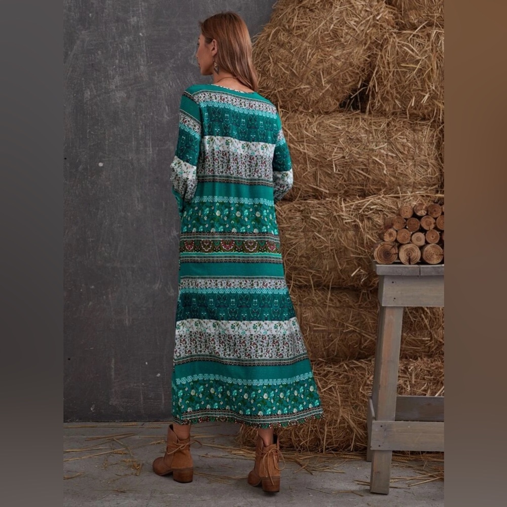#235 Modest Tribal Floral Long Sleeve Dress - Picture 7 of 17